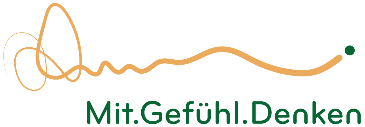 Jende_Mit.Gefuehl.Denken_Logo Logo mit geschwungener Linie und Text "Mit.Gefühl.Denken" in grüner Schrift.